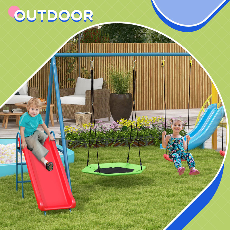 Outsunny Metal Swing Set for Backyard 3 in 1 Design Holds Up to 352 lbs
